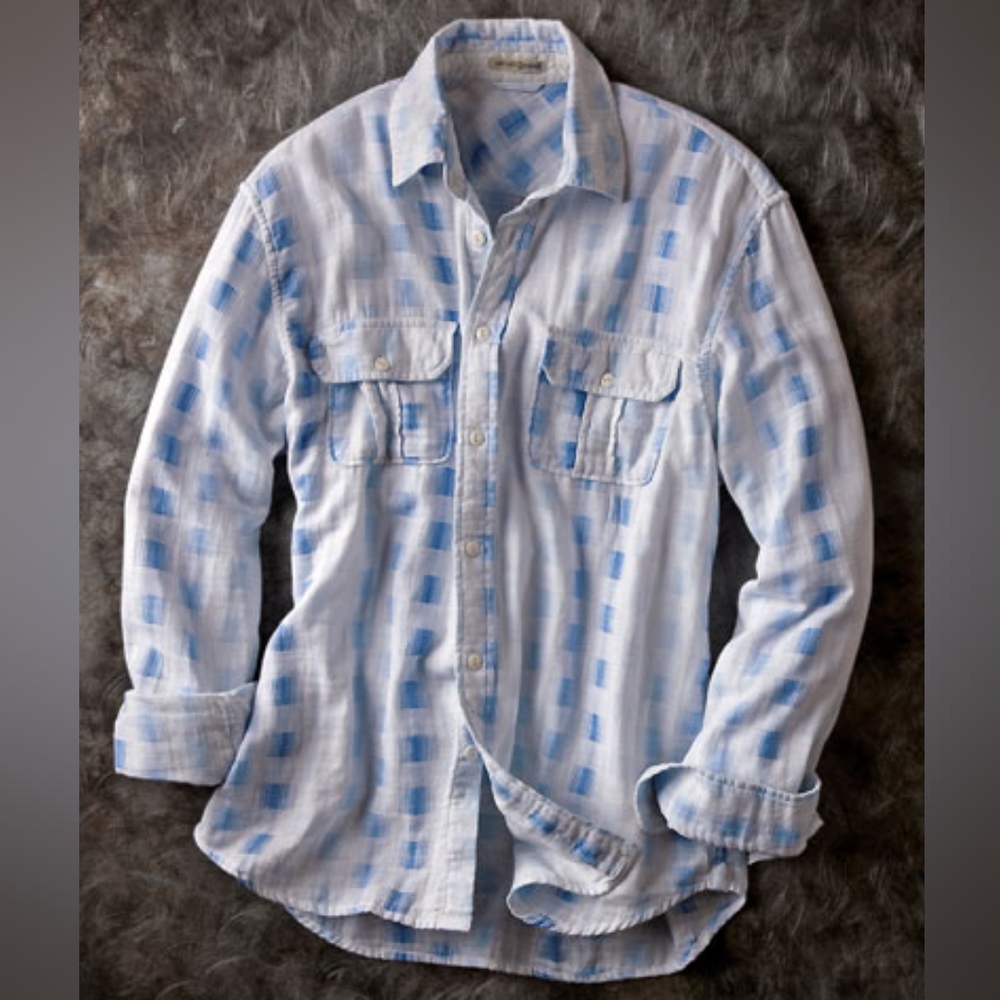 Carbon 2 Cobalt Cloud Bar Shirt White Blue Button-down Long-sleeve XL
